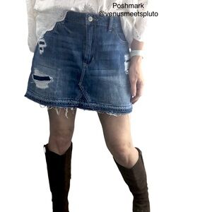 Hollister Sz 9/29 High Rise Denim Skirt Distressed Medium Wash Boho Western